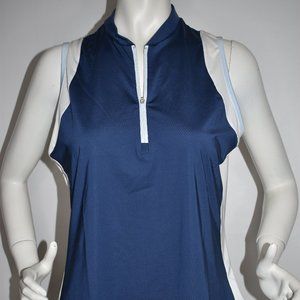 Adidas Women's New Large Color Block Blue and White Golf Sleeveless Polo